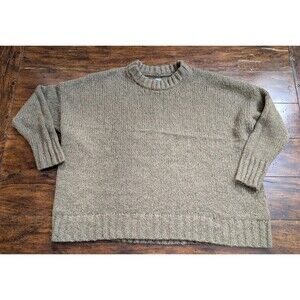 Aerie Chunky Knit Sweater Olive Green Crew Neck Oversized Small Alpaca Blend